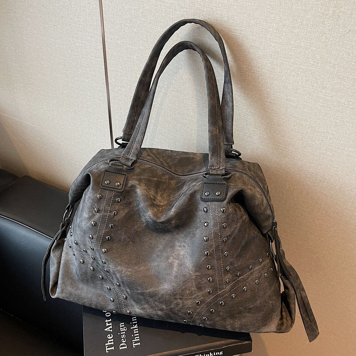 Trendy Soft PU Leather Tote Bag with Studs