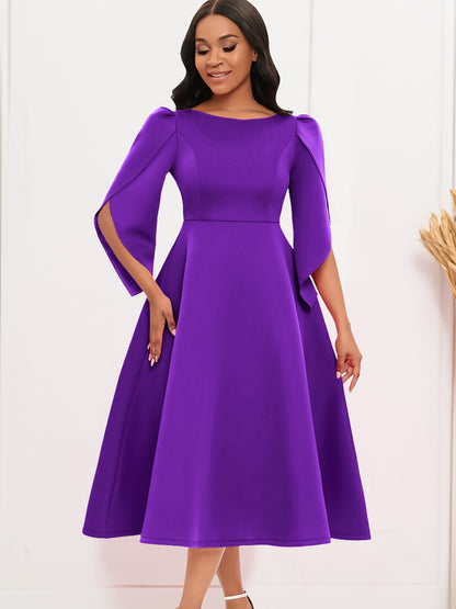 Elegant Party Dress With Flared Skirt Polyester Blend