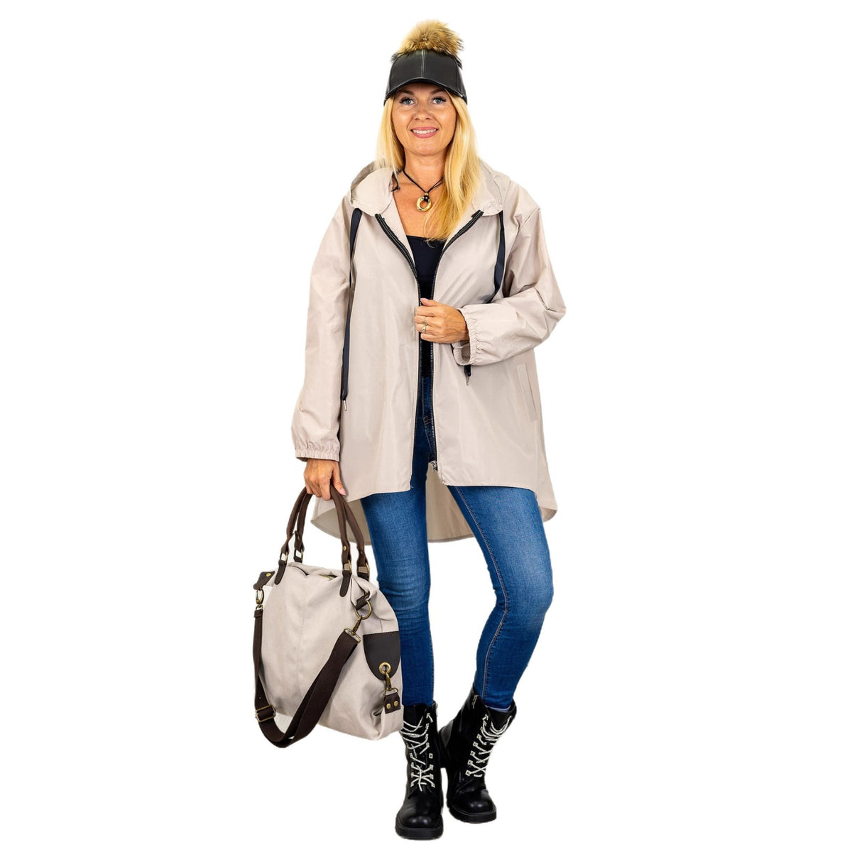 Plus Size Hooded Loose Jacket For Women Color Block Casual Outerwear