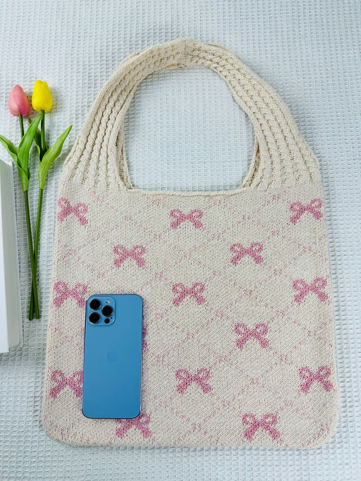 Bows Print Large Capacity Knit Shoulder Bag