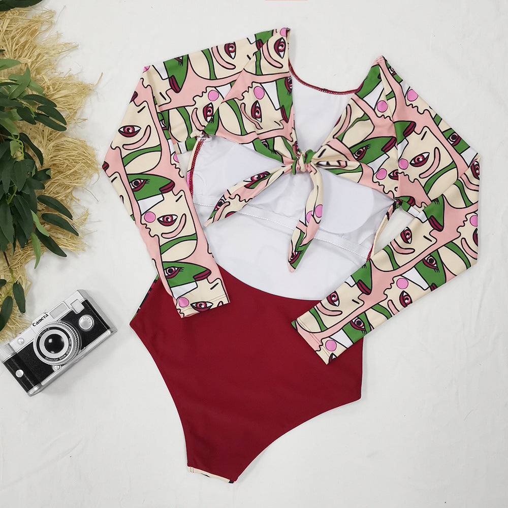 Long Sleeve Abstract Printed One-Piece Swimsuit Women'S Surfing Suit Swimwear Sports Sexy Surfing Wetsuit
