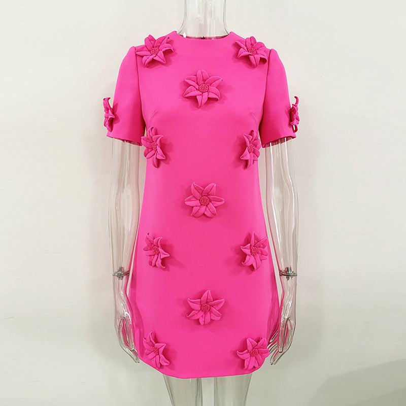 Floral Short Sleeve Dress Cotton Blend Casual Style