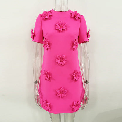 Floral Short Sleeve Dress Cotton Blend Casual Style