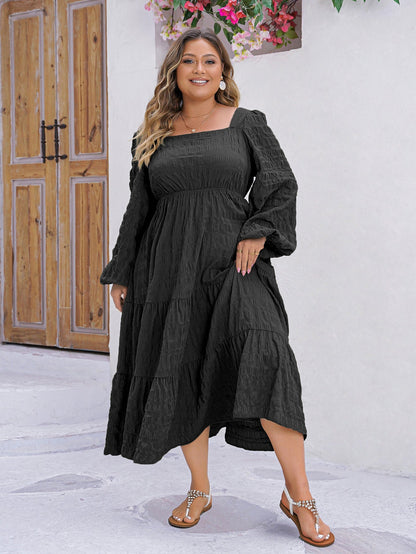 Plus Size Casual Solid Color Long Sleeve Dress