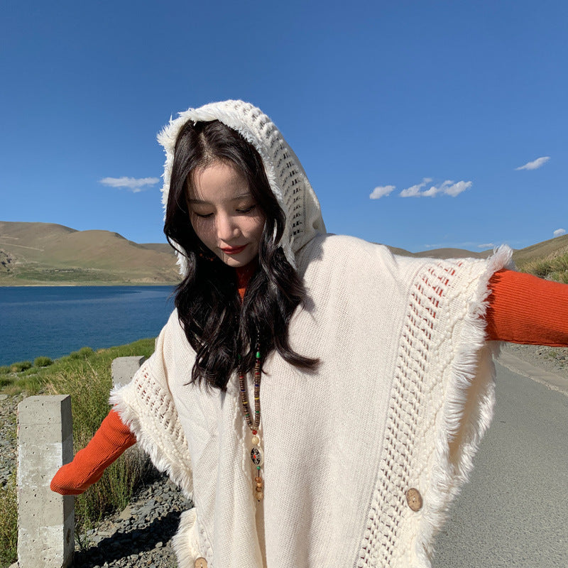 Mori Japanese Shawl Bohemian Fringed Sweater Sweater Grassland Travel Cloak Hooded Women