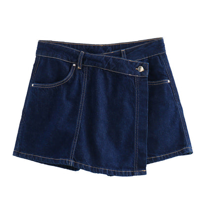 Trendy Cropped Denim Shirt and Skort Set