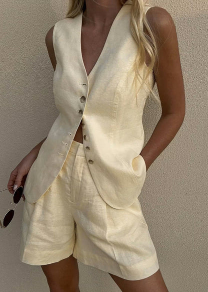 Tailored Linen Blend Vest And Shorts Set