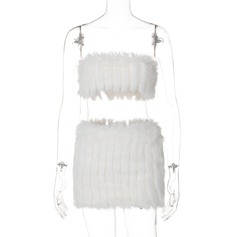 Trendy Street Style Tube Top Skirt Set