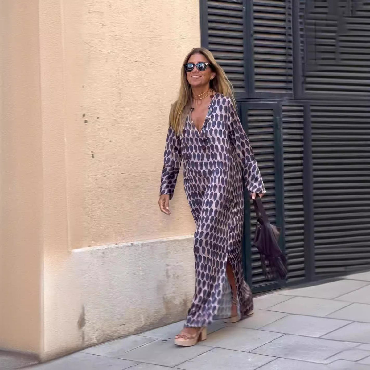 Summer New Products Fashion Printing V-Neck Long Dress Women