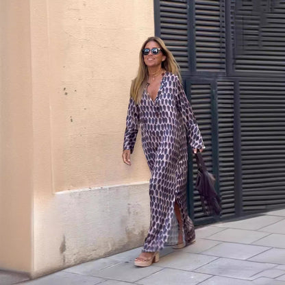 Summer New Products Fashion Printing V-Neck Long Dress Women