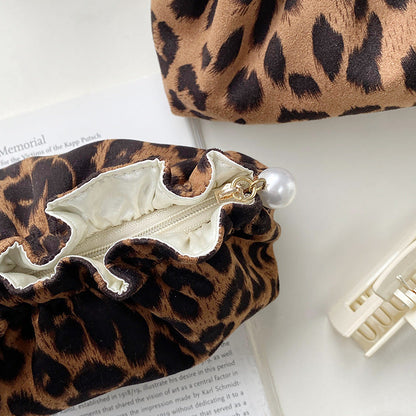 Portable Leopard Print Makeup Bag Stylish Organizer Clutch