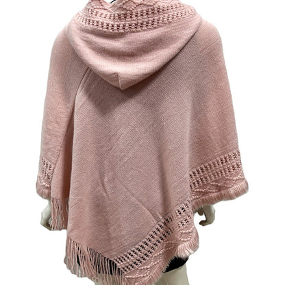 Summer Solid Color Hooded Shawl Women'S Knitting Outside With Spring And Autumn Travel Tassel Pullover Hooded Cape Shawl