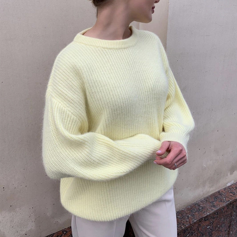 Elegant Crew Neck Loose Soft Knit Top