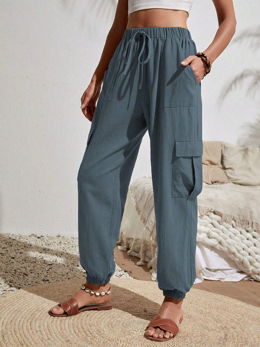 Women'S Spring And Summer New Versatile Solid Color Pocket Casual Cargo Women'S Pants