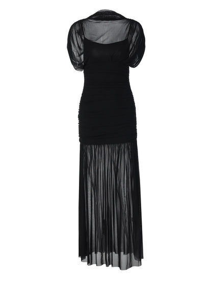 Sexy Bodycon Long Dress With Sheer Overlay
