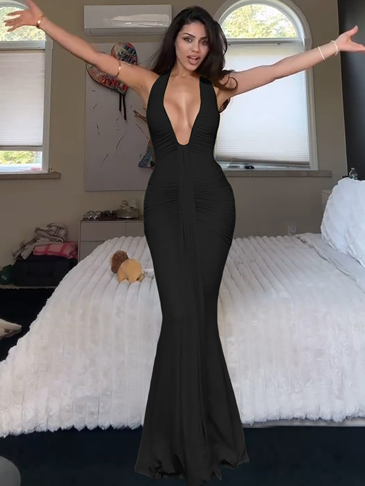 Sexy Hollow Out U-Neck Backless Fitted Dress
