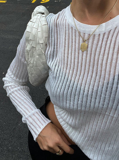 Sexy Slim-Fit Knitted Sweater with Round Neck