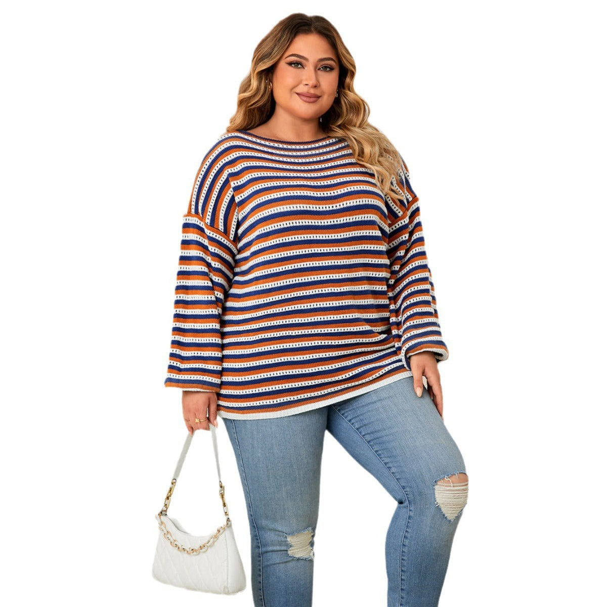 Casual Striped Loose Pullover Top For Women