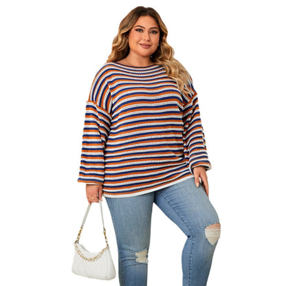 Casual Striped Loose Pullover Top For Women