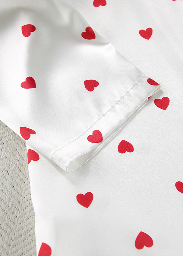 Satin Heart Pajama Set Two Piece Sleepwear