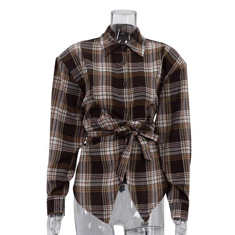 Trendy Checkered Waist Design Women's Shirt