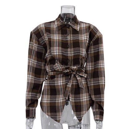 Trendy Checkered Waist Design Women's Shirt
