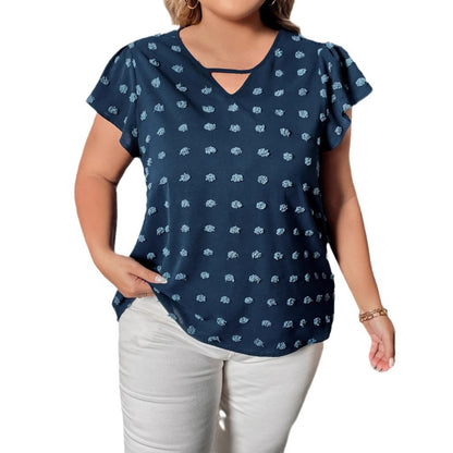 Plus Size Peacock Blue Short Sleeve Blouse