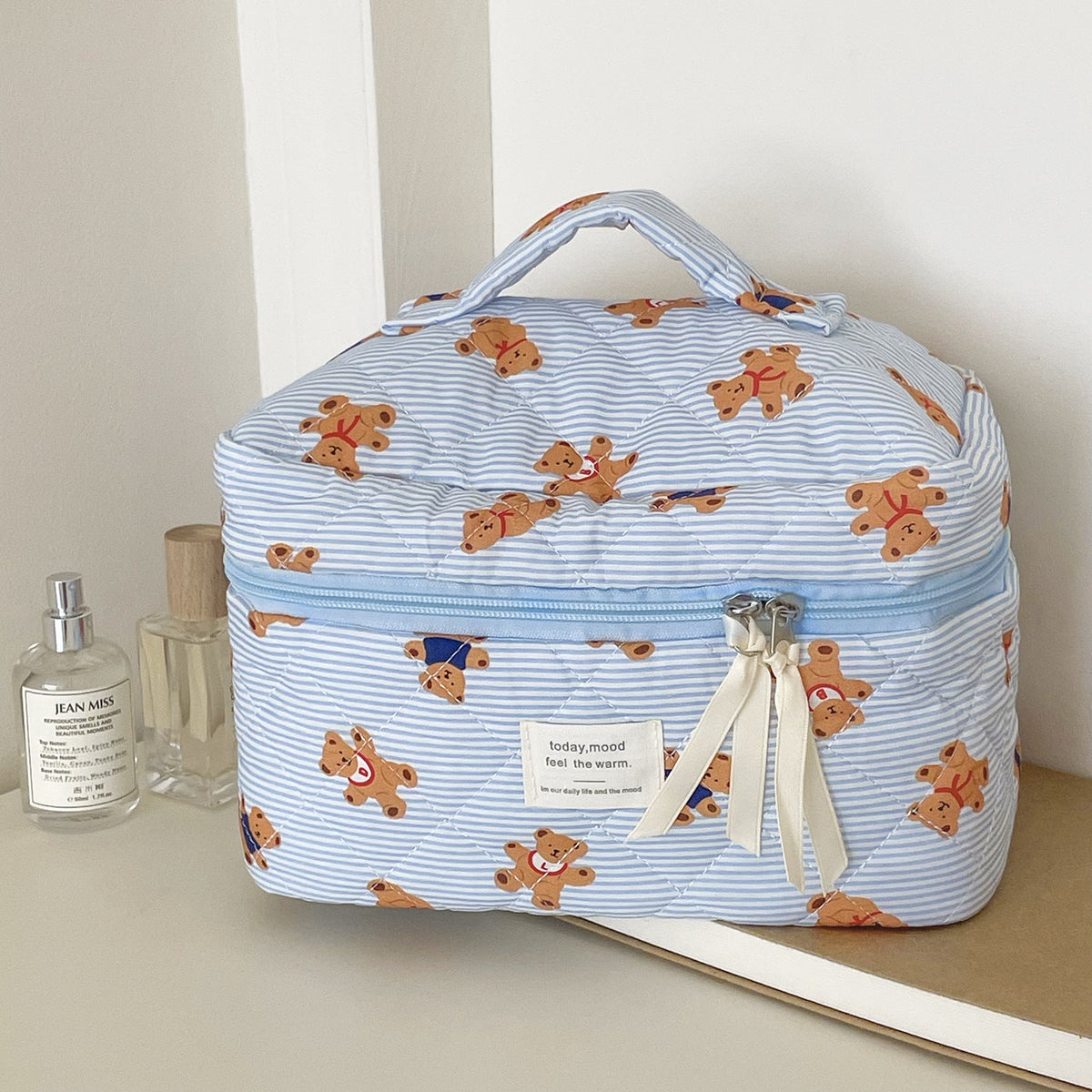 Cute Striped Bear Cosmetic Travel Organizer Bag