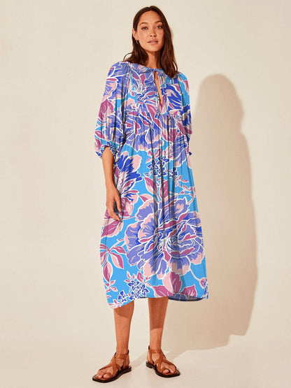 Vintage Floral Maxi Dress Relaxed Casual Style