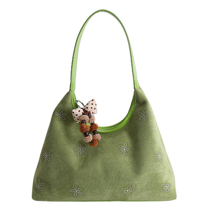 Floral Rhinestone Shoulder Bag Trendy Casual PU Handbag