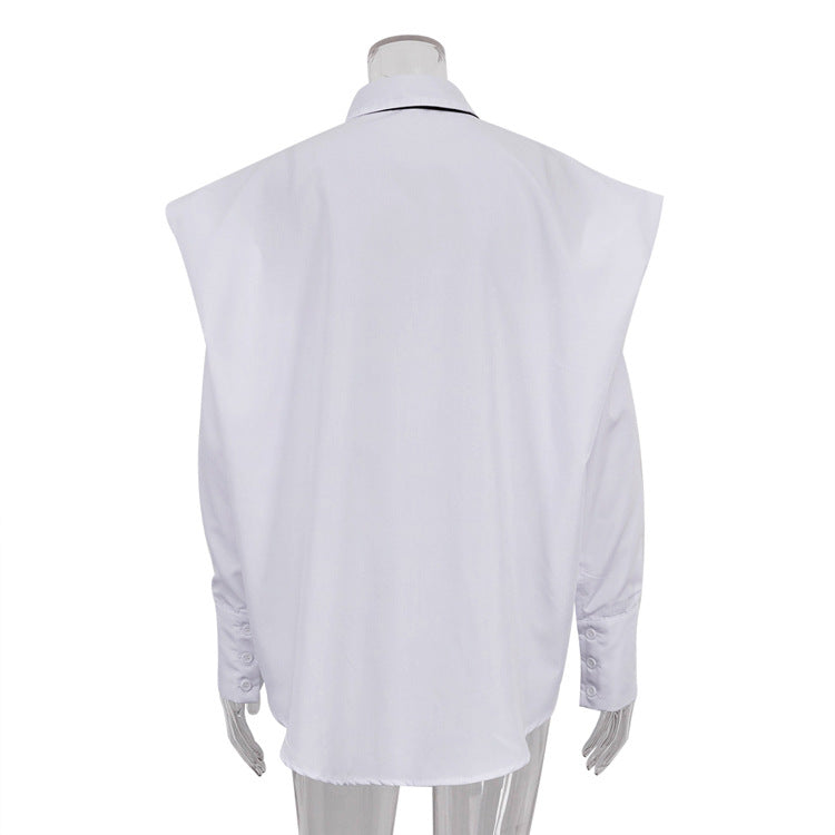 Trendy Long Sleeve Collared Shirt With Tie For Women