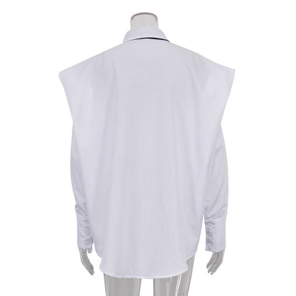 Trendy Long Sleeve Collared Shirt With Tie For Women