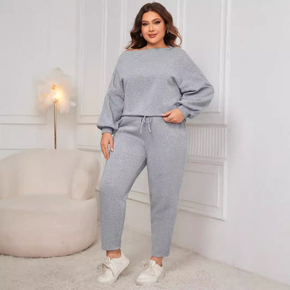 Off-Shoulder Plus Size Loose Fit Pants Set