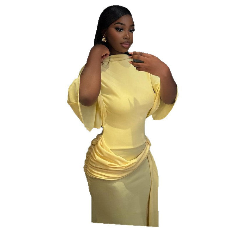 Sexy Backless Ruched Bodycon Dress With Off-Shoulder Design