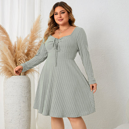 Plus Size Floral Print Elegant Long Sleeve Dress