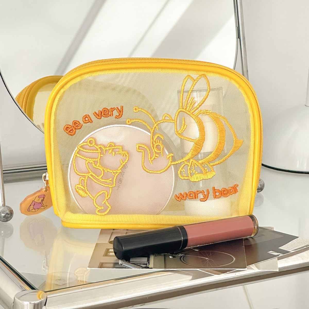 Pink Elephant Mesh Travel Storage Bag Cute Toiletry Organizer