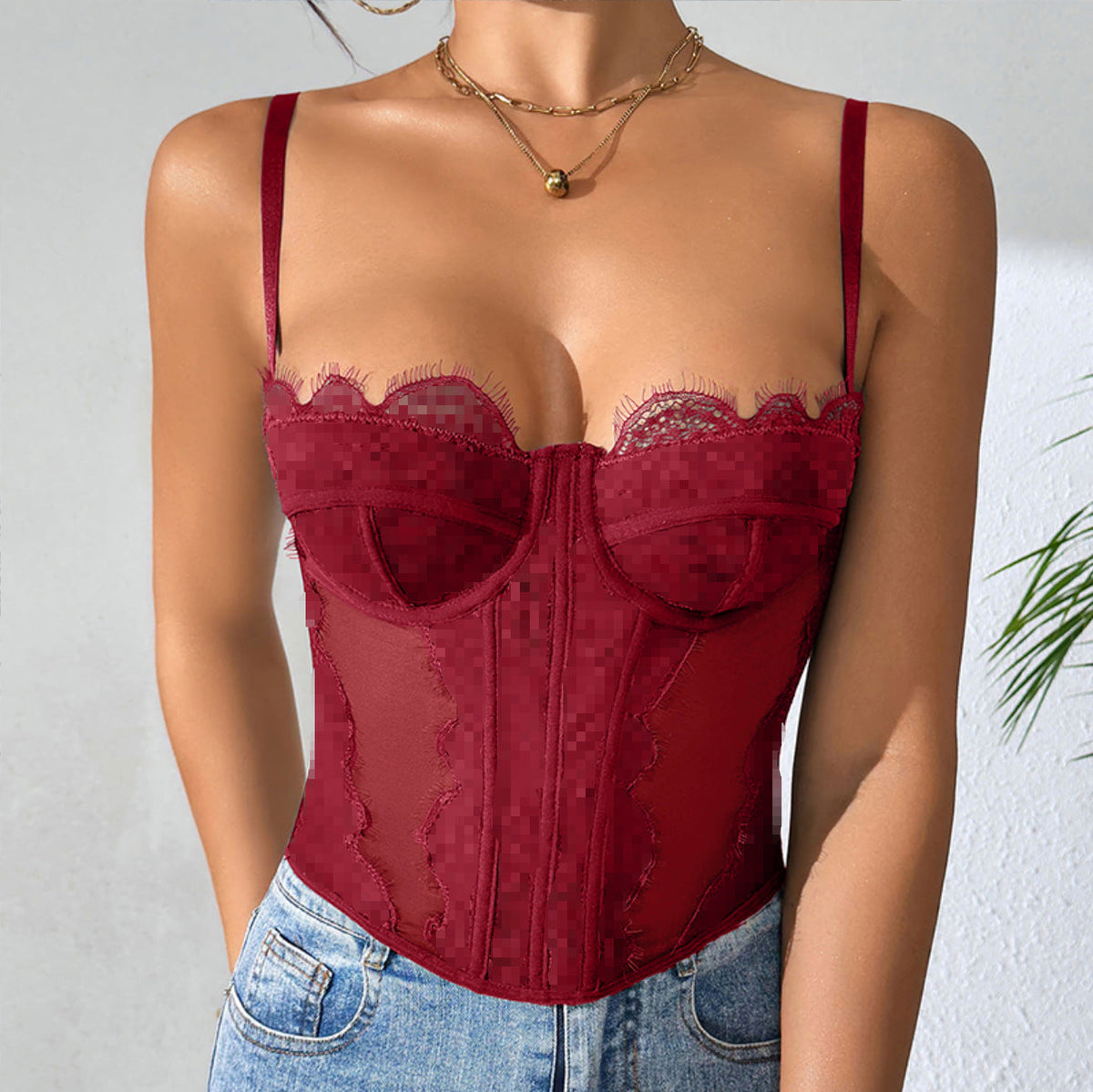 Sleek Lace Trim Corset Cami Top