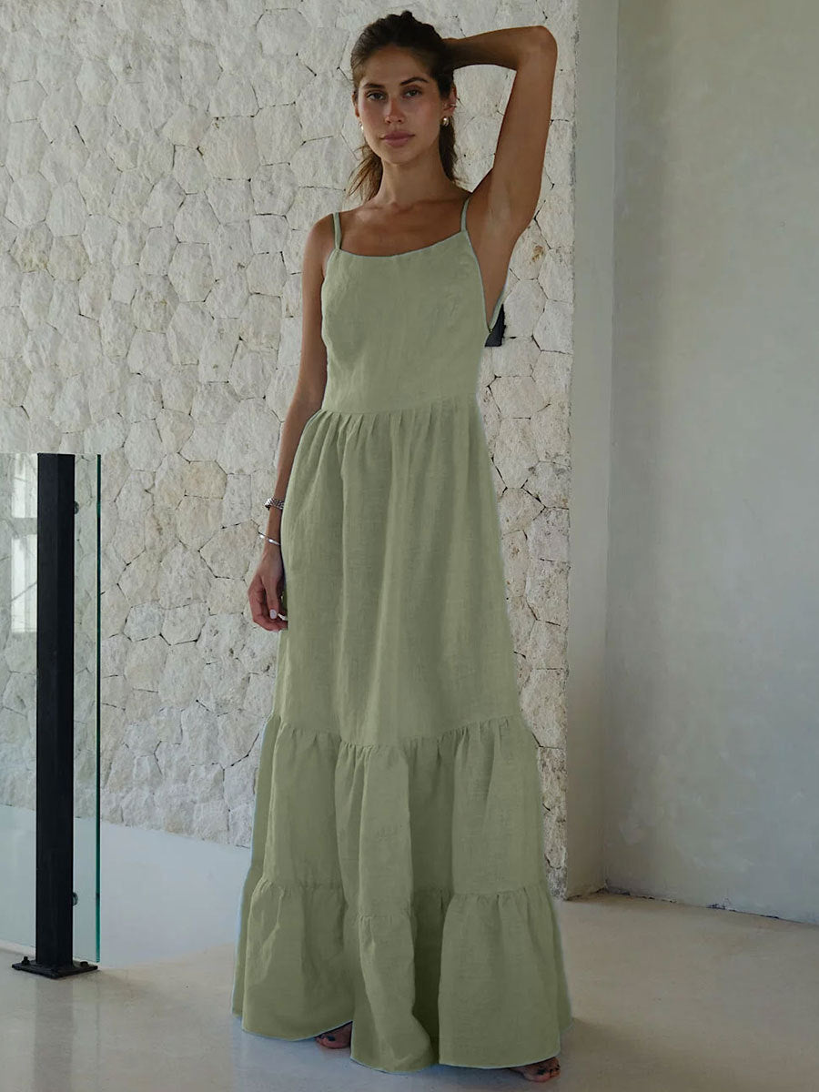 Strappy Back Maxi Dress Elegant Cotton Cake Dress