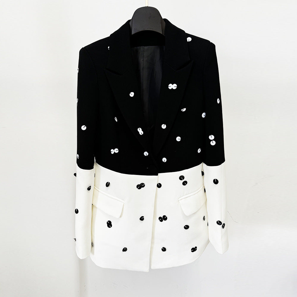 New Color-Blocked Sequined Blazer And Mermaid Skirt Set