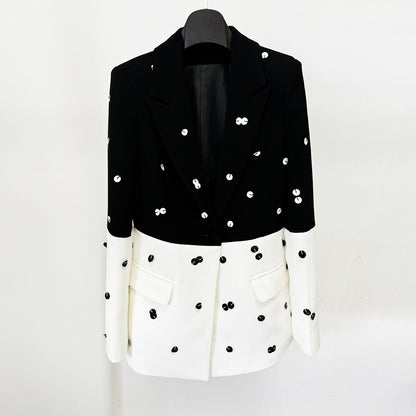 New Color-Blocked Sequined Blazer And Mermaid Skirt Set