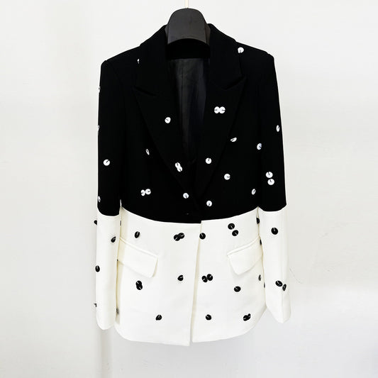 New Color-Blocked Sequined Blazer And Mermaid Skirt Set