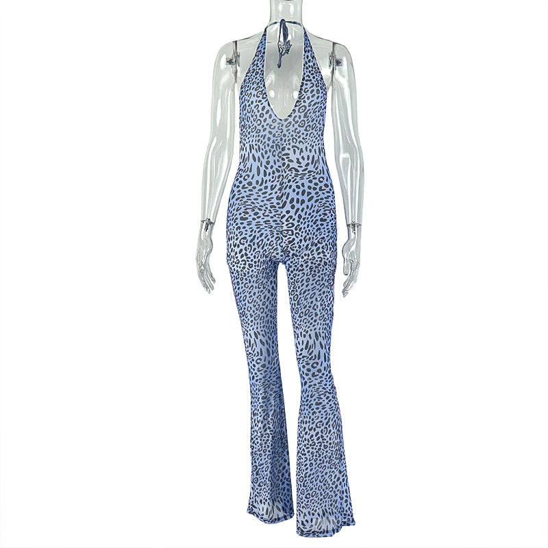 Fashionable Leopard Print Halter Bodysuit For Women