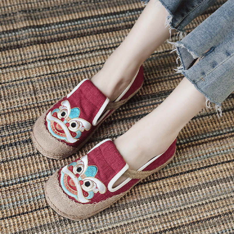 Embroidered Shoes Linen Shoes, Shallow Single Shoes, Craft Sewing Thread Tiger Head Lion Shoes