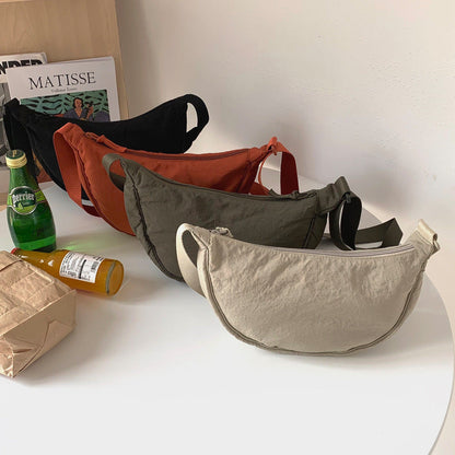 Solid Color Portable Nylon Shoulder Bag