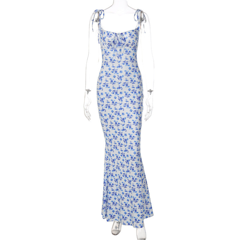 Floral Print Maxi Dress Adjustable Strap Elegant Casual Dress