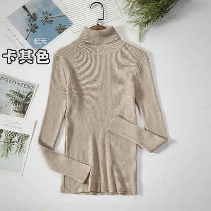 Long Sleeve High Neck Solid Color Sweater Comfortable Casual Wear