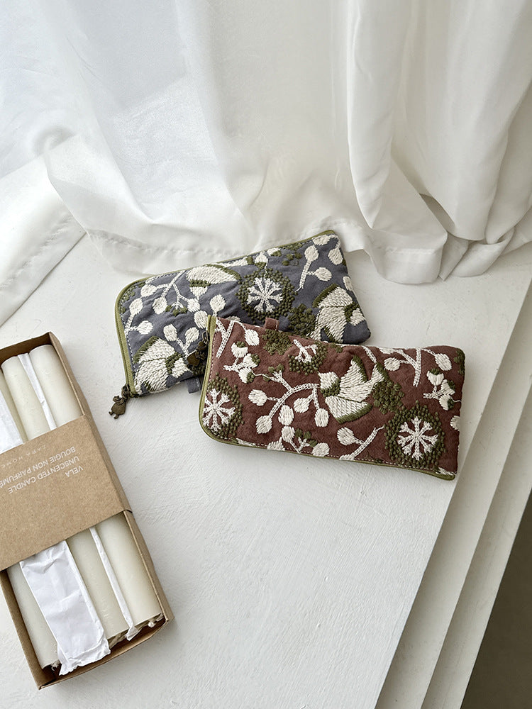 Embroidered Floral Makeup Bag Lightweight Storage Pouch