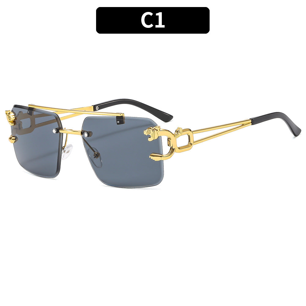 Fashionable Metal Double Beam Leopard Sunglasses UV400 Protection