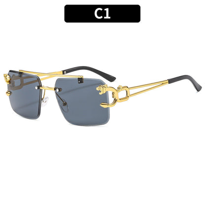 Fashionable Metal Double Beam Leopard Sunglasses UV400 Protection