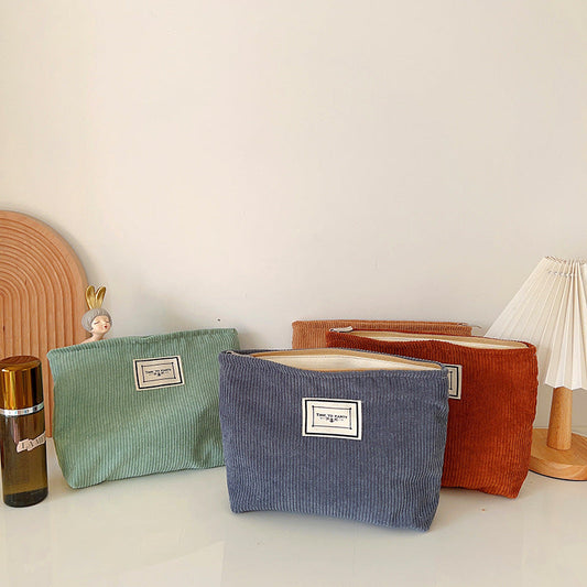Solid Color Corduroy Makeup Bag Portable Travel Pouch